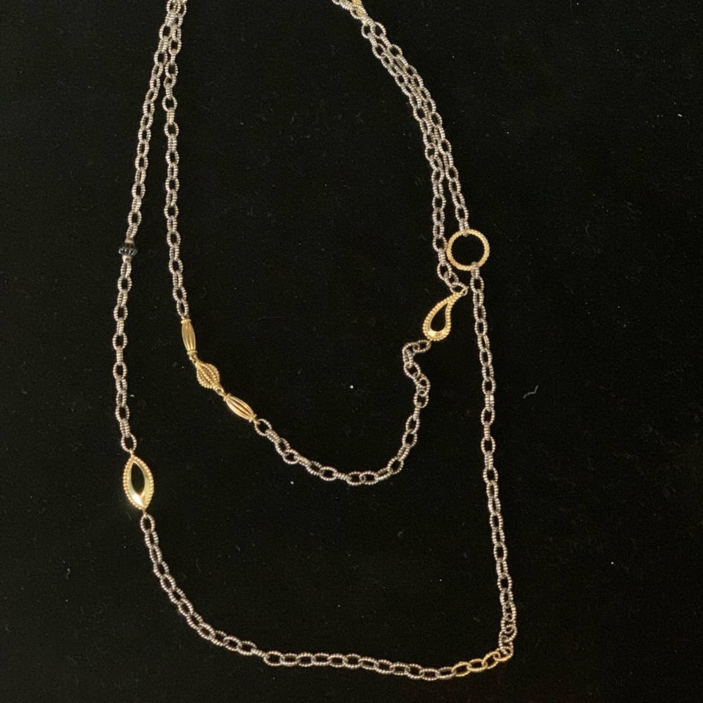 LAGOS Caviar Two-Tone Sterling Silver SS 18k Gold Onyx Station Necklace